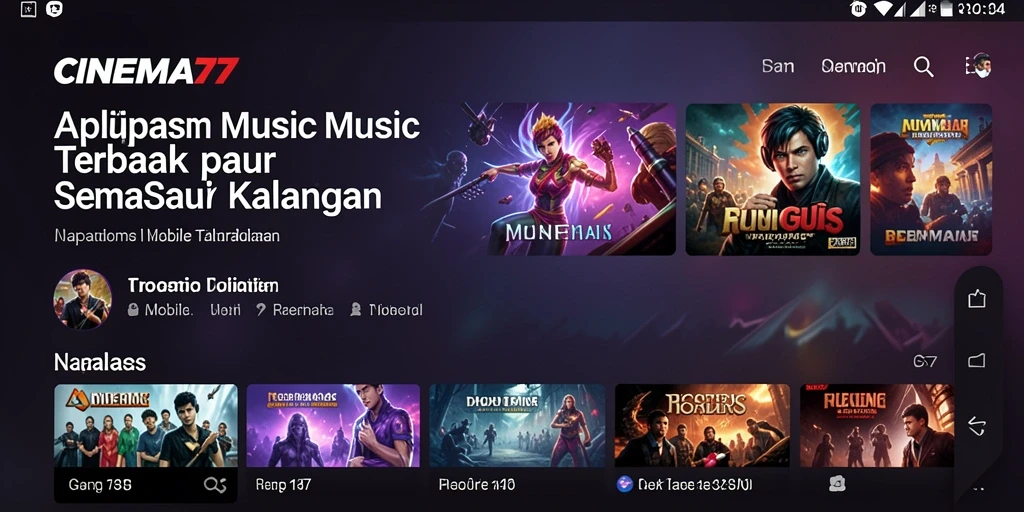 Tampilan utama CINEMA77 dengan daftar lagu dan fitur karaoke.
