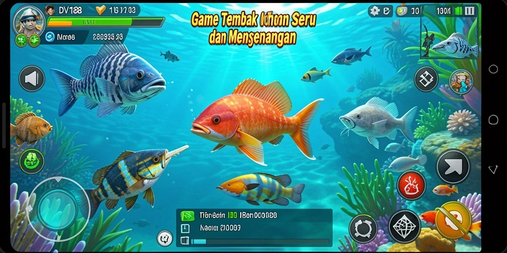 Screenshot utama menampilkan aksi seru dalam game Tembak Ikan.