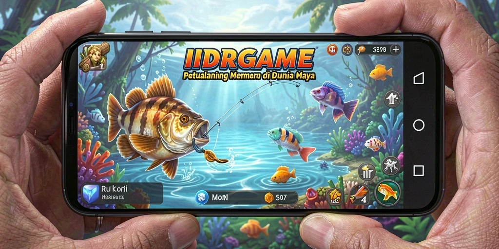 Screenshot gameplay IDRGAME menunjukkan aksi memancing yang menegangkan.