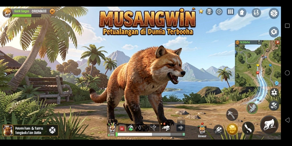 Screenshot menunjukkan aksi seru dalam dunia terbuka MUSANGWIN.