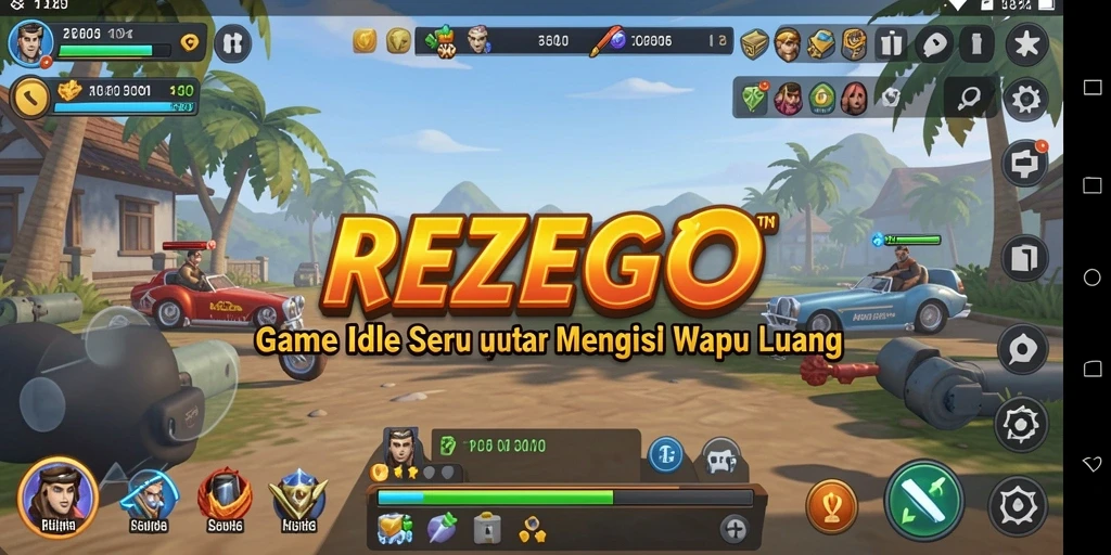 Screenshot gameplay REZEGO menampilkan momen santai dalam perolehan sumber daya.