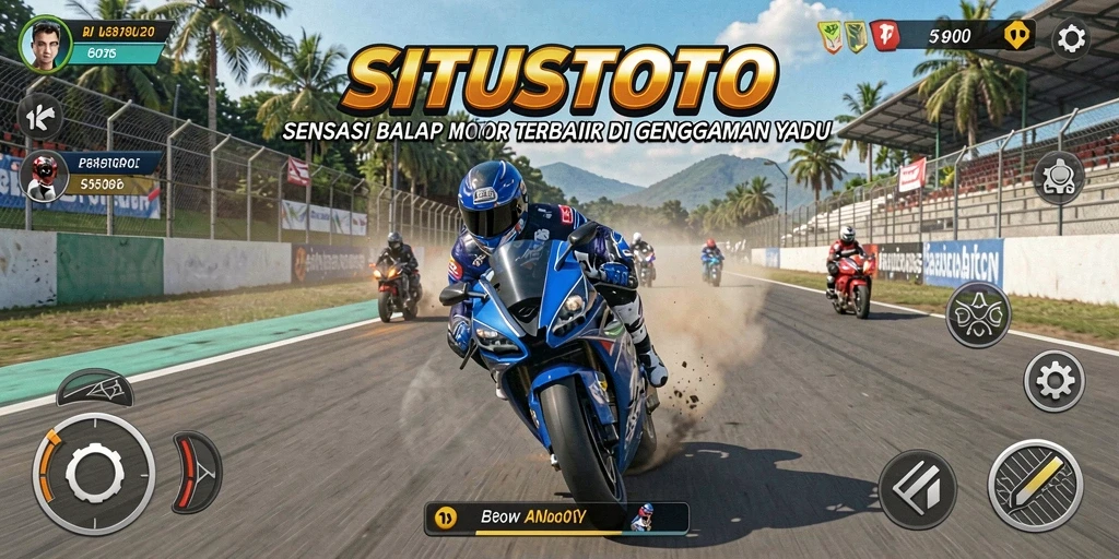 Tampilan gameplay seru dari <strong>SITUSTOTO</strong> saat balapan motor di trek yang menantang.