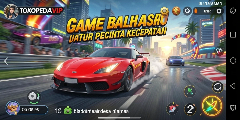 Tampilan gameplay TOKOPEDIAVIP yang intens dan seru dalam balapan.