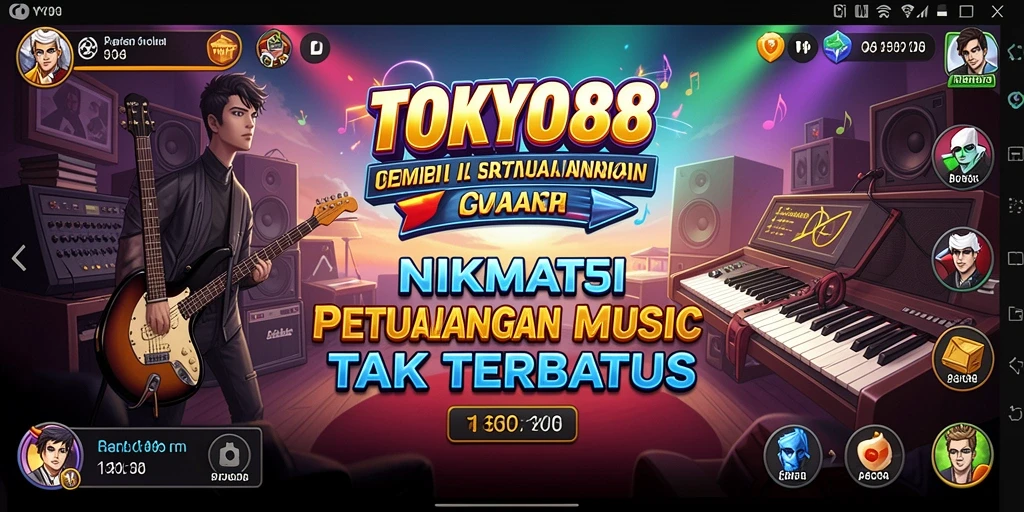 Screenshot gameplay TOKYO88 menunjukkan pemain menikmati musik musik dengan penuh semangat.